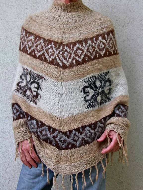 Poncho in Alpaca Marrone per Uomo