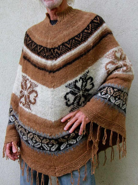 Poncho in Alpaca Marrone per Uomo